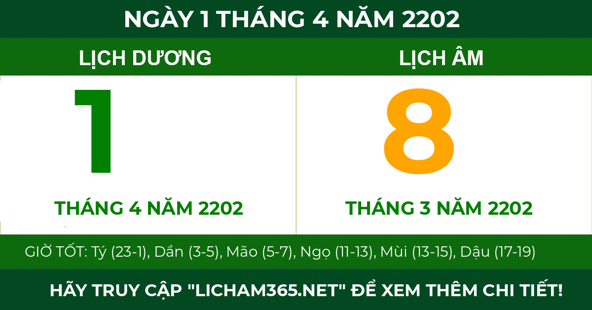 lịch âm ngày 1 tháng 4 năm 2202