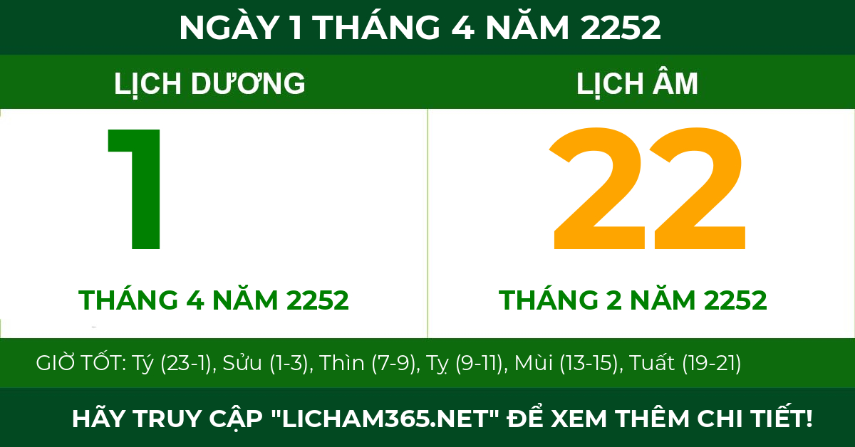 lịch âm ngày 1 tháng 4 năm 2252