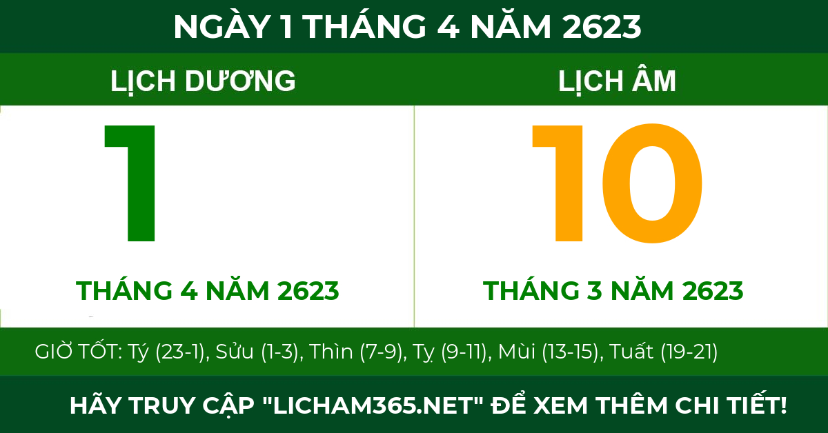 lịch âm ngày 1 tháng 4 năm 2623