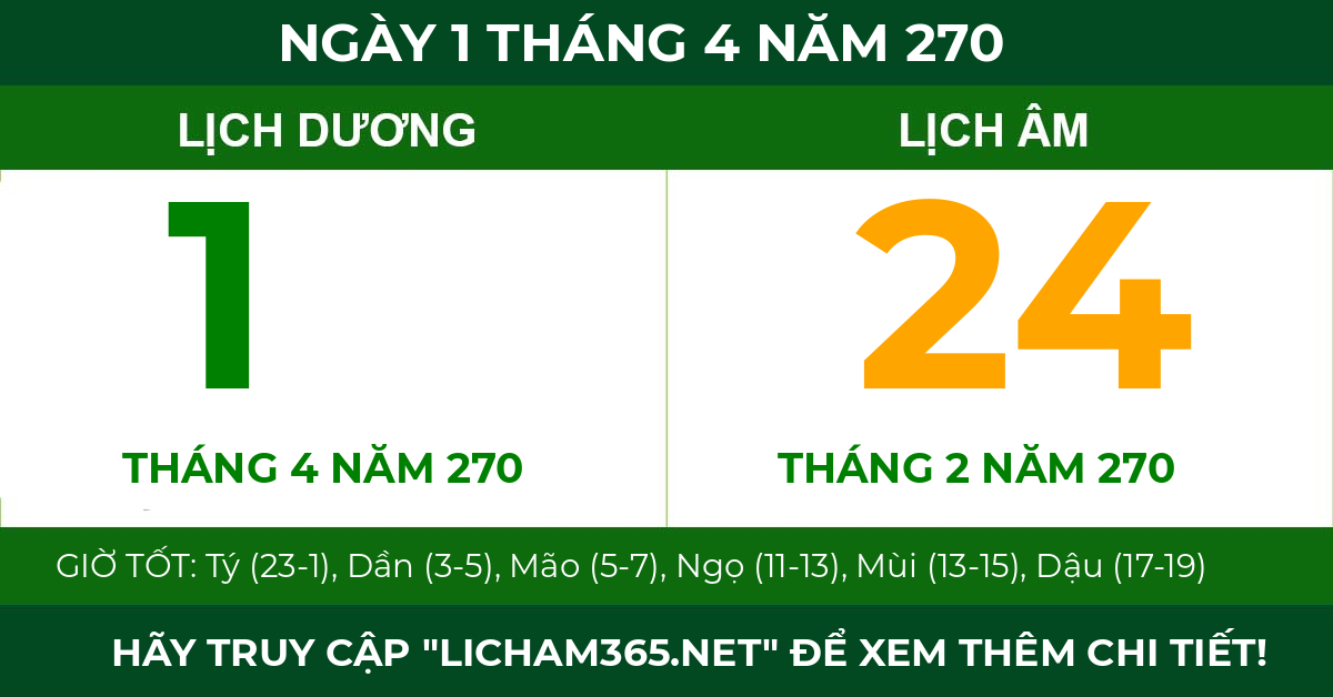 lịch âm ngày 1 tháng 4 năm 270