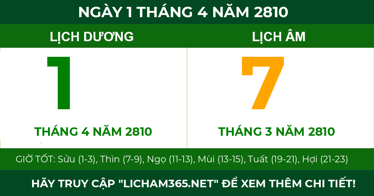 lịch âm ngày 1 tháng 4 năm 2810