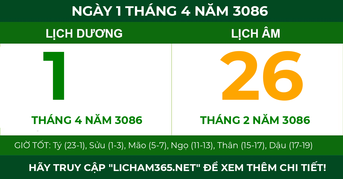 lịch âm ngày 1 tháng 4 năm 3086