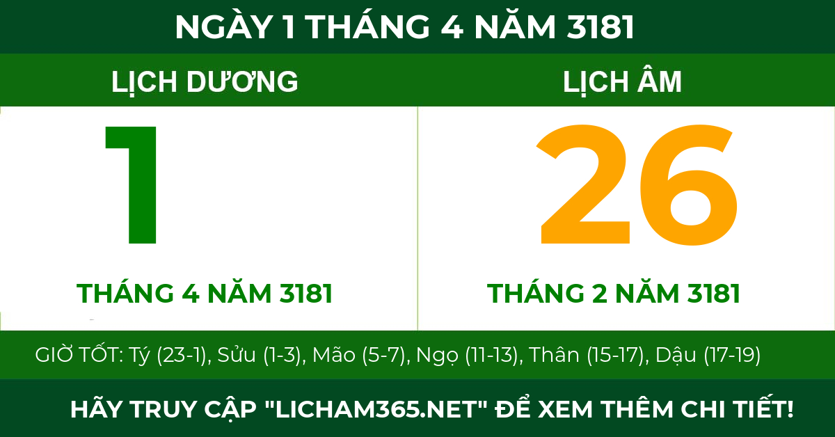 lịch âm ngày 1 tháng 4 năm 3181