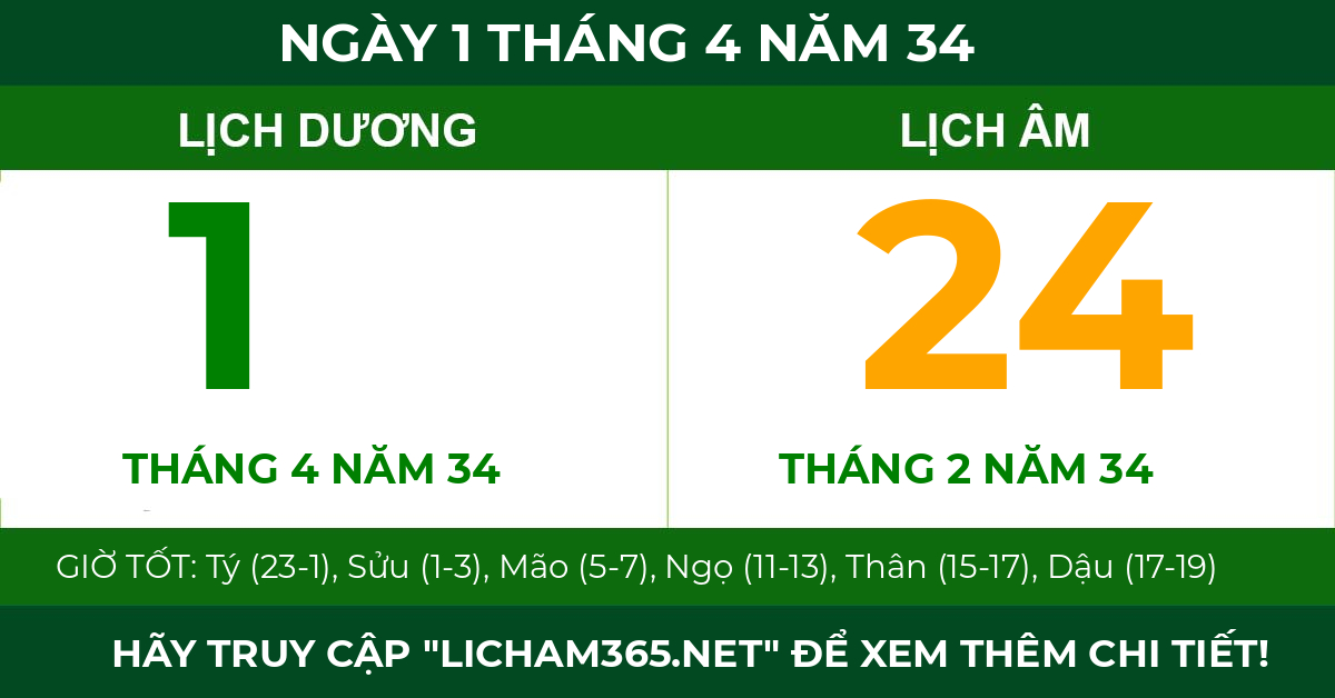 lịch âm ngày 1 tháng 4 năm 34