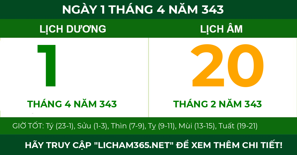 lịch âm ngày 1 tháng 4 năm 343
