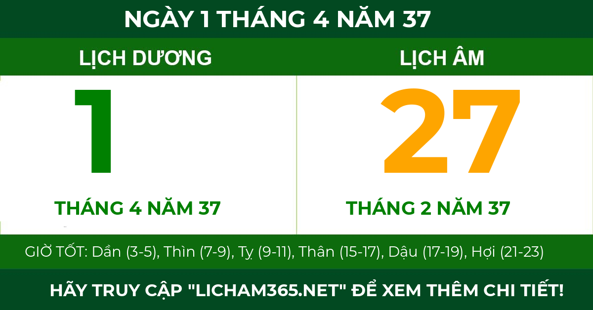 lịch âm ngày 1 tháng 4 năm 37