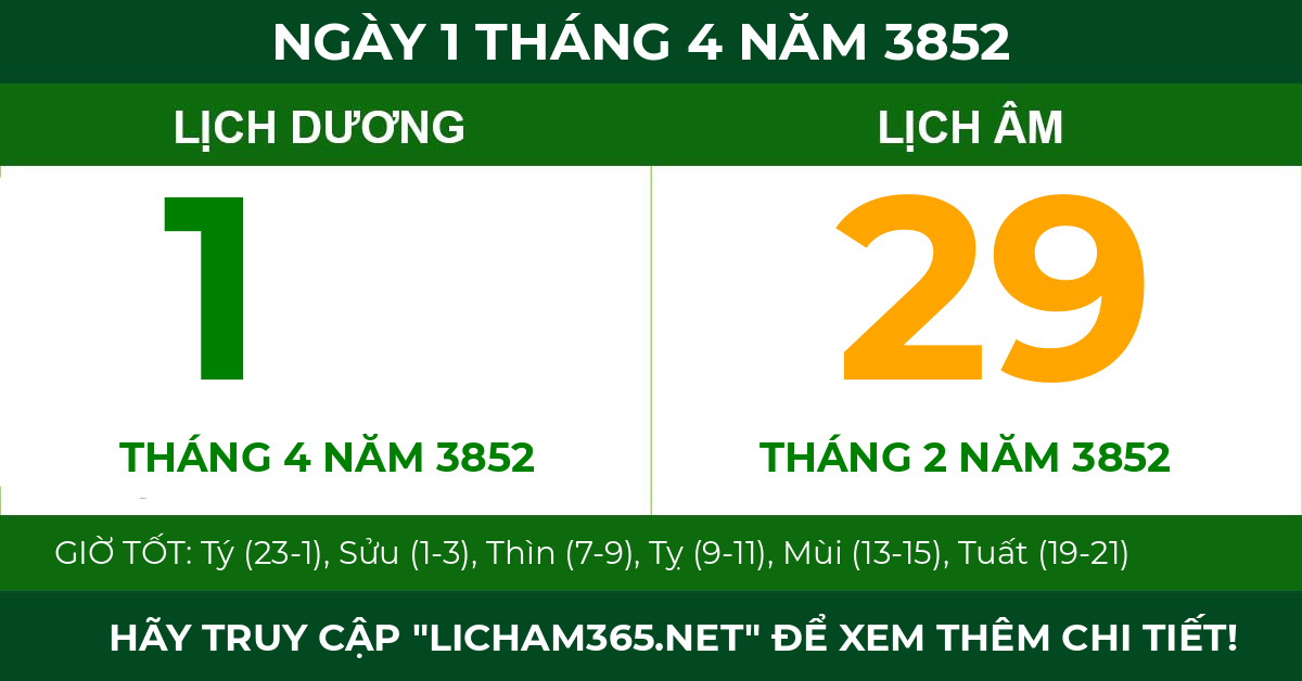 lịch âm ngày 1 tháng 4 năm 3852