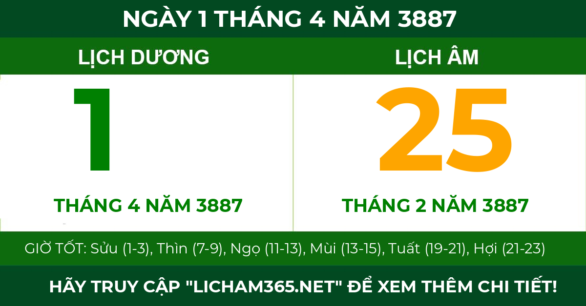 lịch âm ngày 1 tháng 4 năm 3887