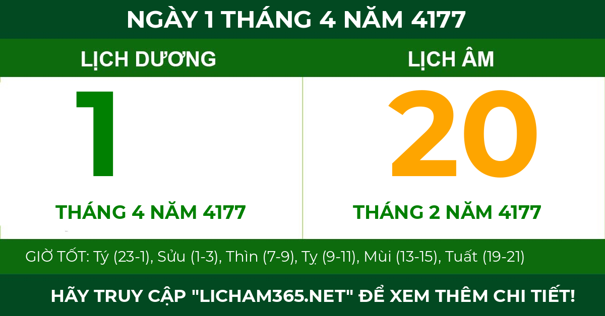 lịch âm ngày 1 tháng 4 năm 4177