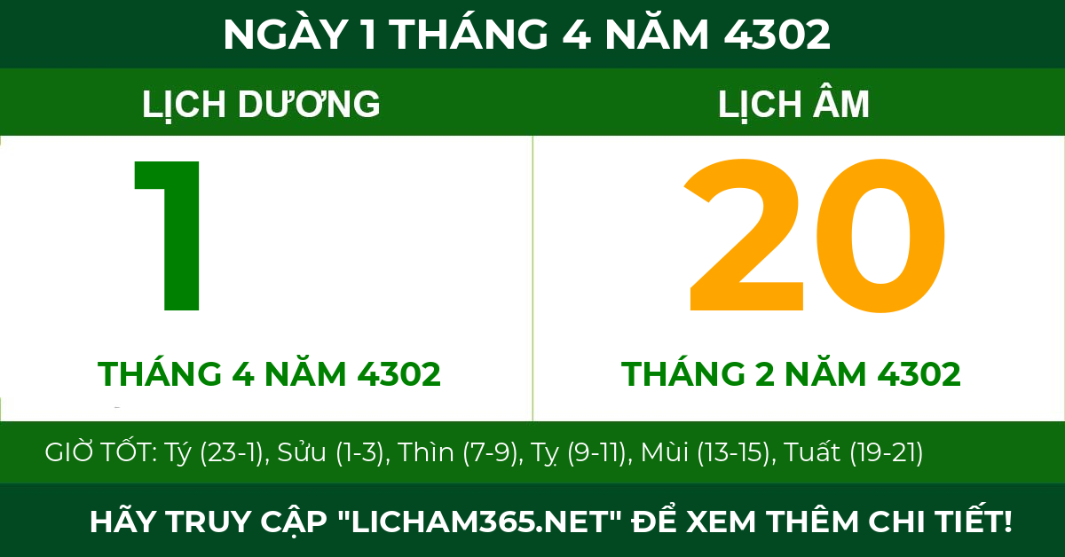 lịch âm ngày 1 tháng 4 năm 4302
