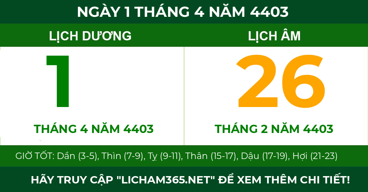lịch âm ngày 1 tháng 4 năm 4403