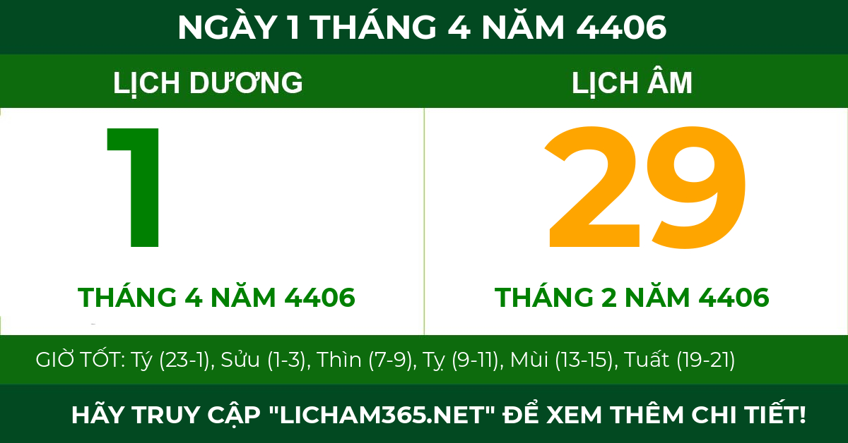 lịch âm ngày 1 tháng 4 năm 4406