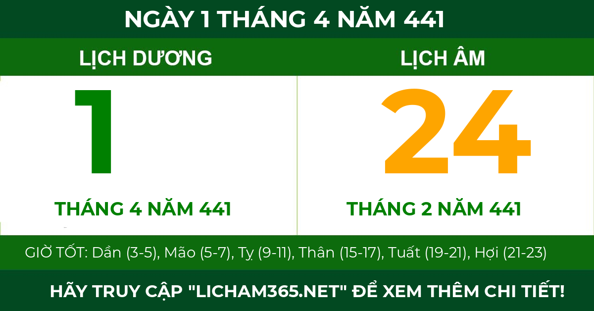 lịch âm ngày 1 tháng 4 năm 441
