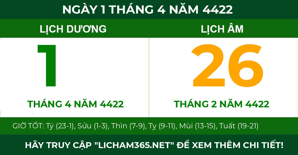 lịch âm ngày 1 tháng 4 năm 4422
