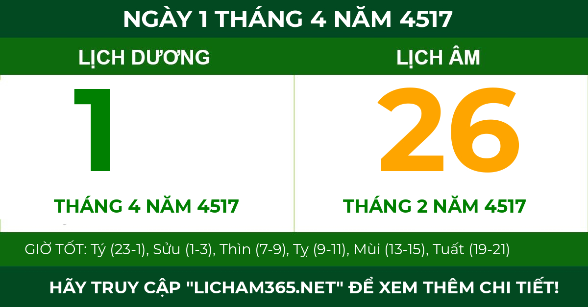 lịch âm ngày 1 tháng 4 năm 4517