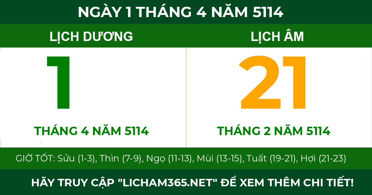 lịch âm ngày 1 tháng 4 năm 5114