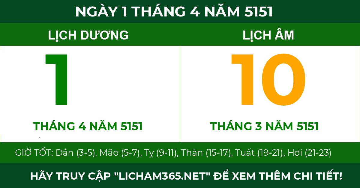 lịch âm ngày 1 tháng 4 năm 5151