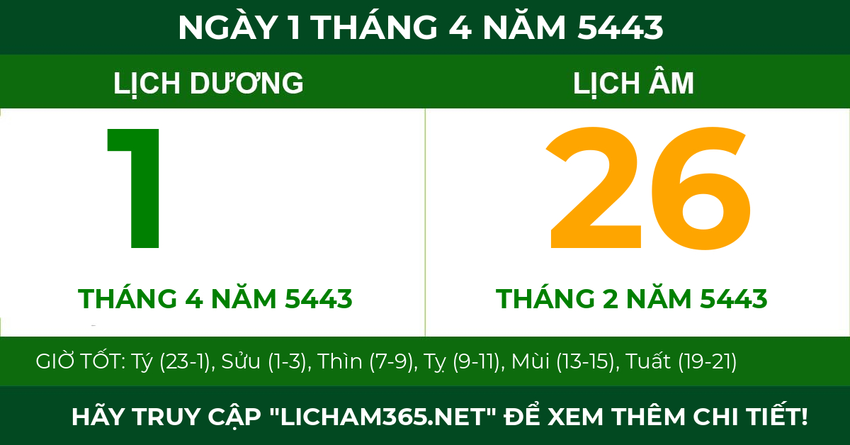 lịch âm ngày 1 tháng 4 năm 5443