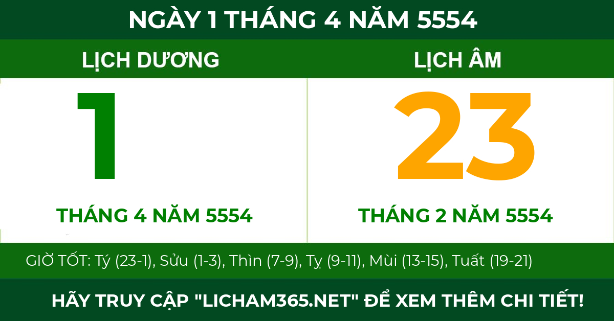 lịch âm ngày 1 tháng 4 năm 5554