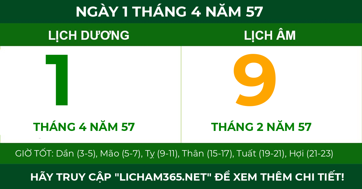 lịch âm ngày 1 tháng 4 năm 57