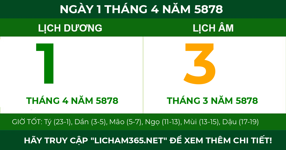 lịch âm ngày 1 tháng 4 năm 5878