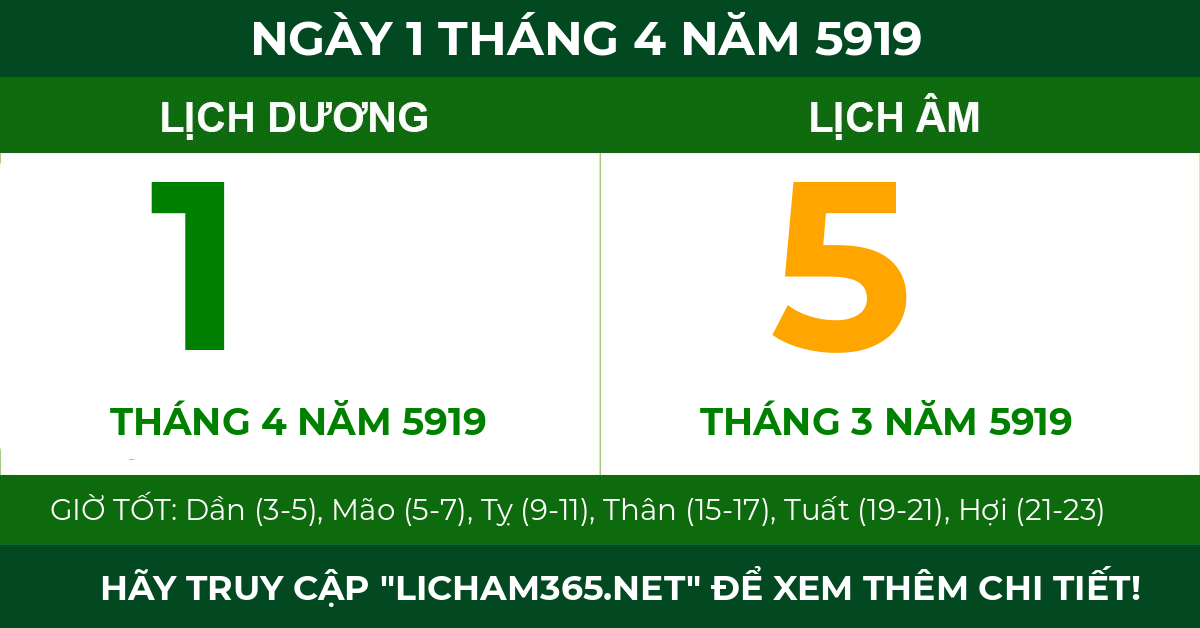 lịch âm ngày 1 tháng 4 năm 5919