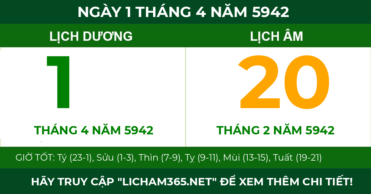 lịch âm ngày 1 tháng 4 năm 5942