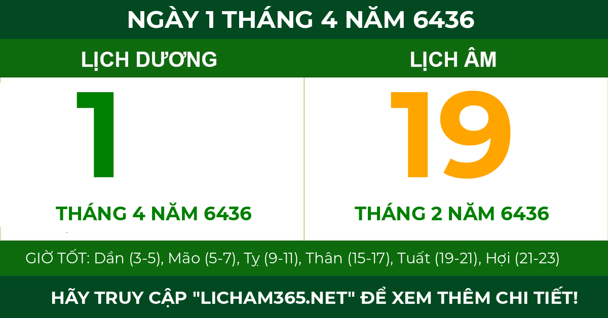 lịch âm ngày 1 tháng 4 năm 6436