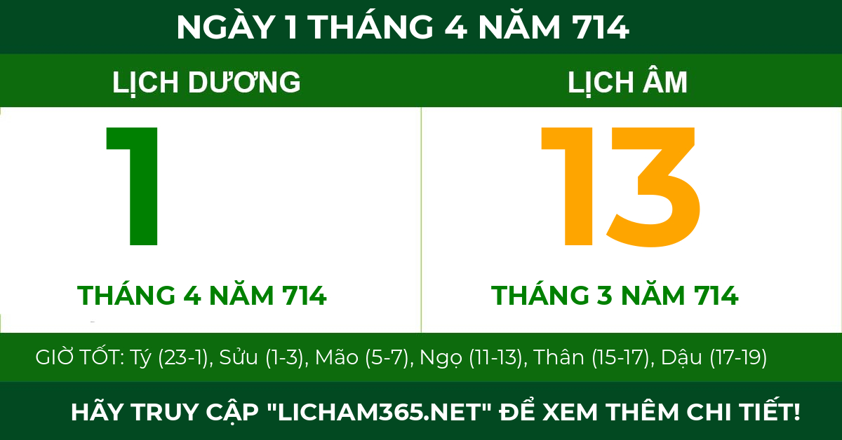 lịch âm ngày 1 tháng 4 năm 714