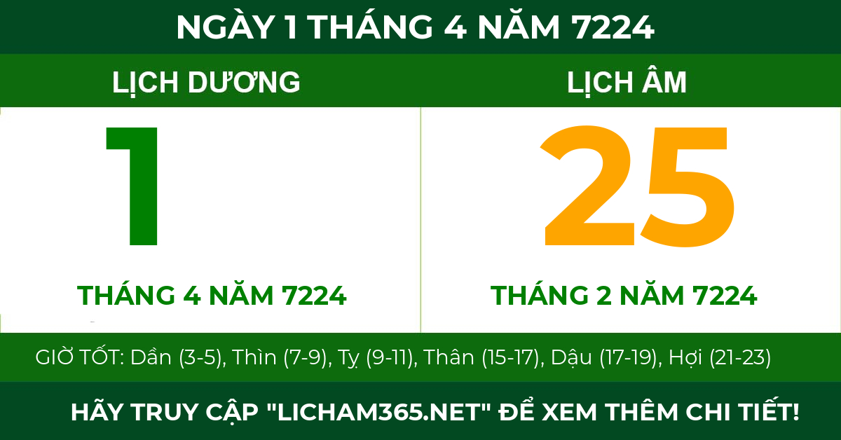 lịch âm ngày 1 tháng 4 năm 7224