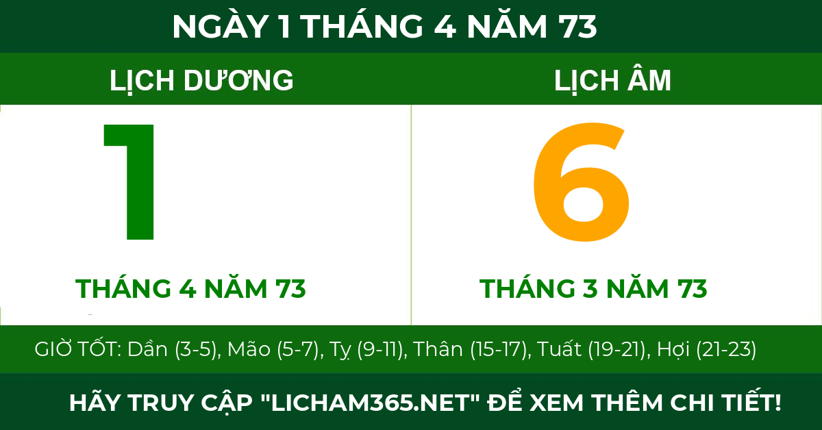 lịch âm ngày 1 tháng 4 năm 73