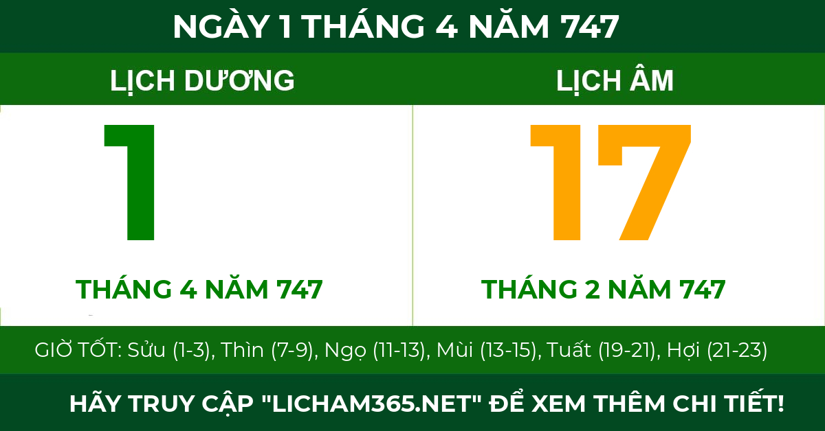 lịch âm ngày 1 tháng 4 năm 747
