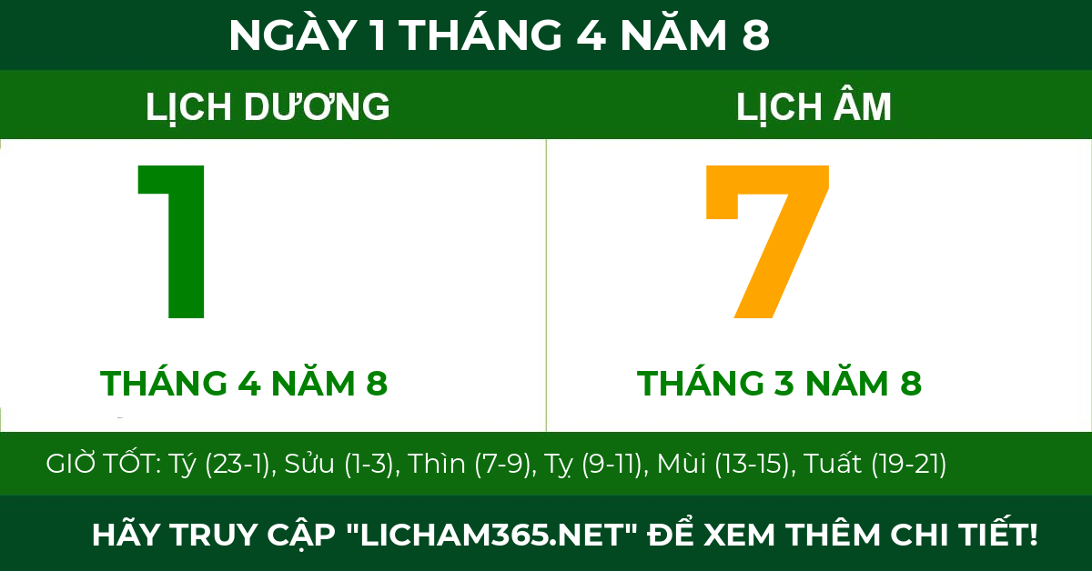 lịch âm ngày 1 tháng 4 năm 8