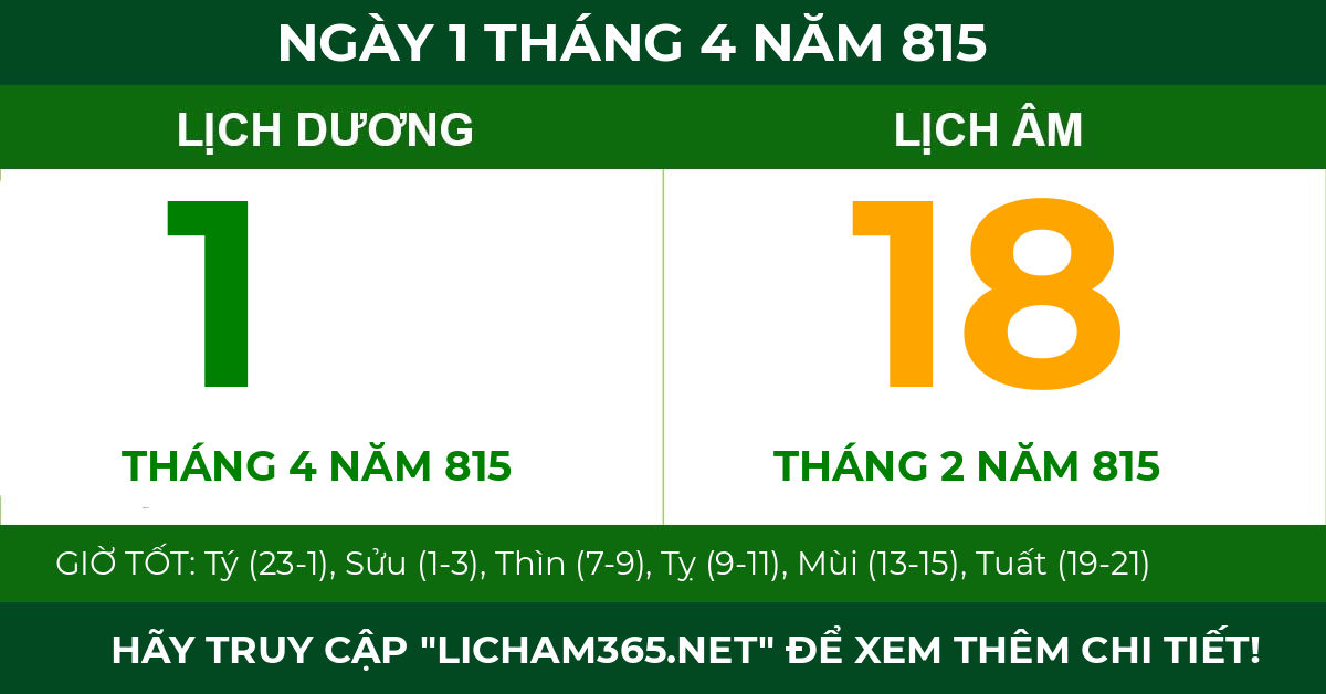 lịch âm ngày 1 tháng 4 năm 815