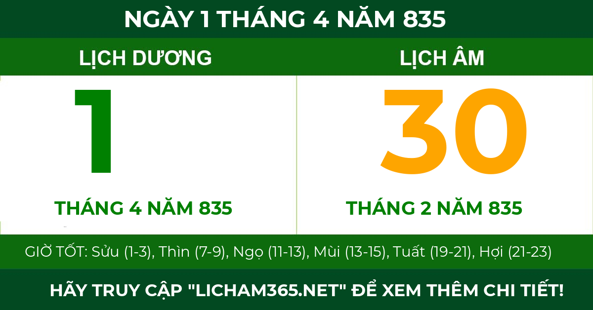 lịch âm ngày 1 tháng 4 năm 835