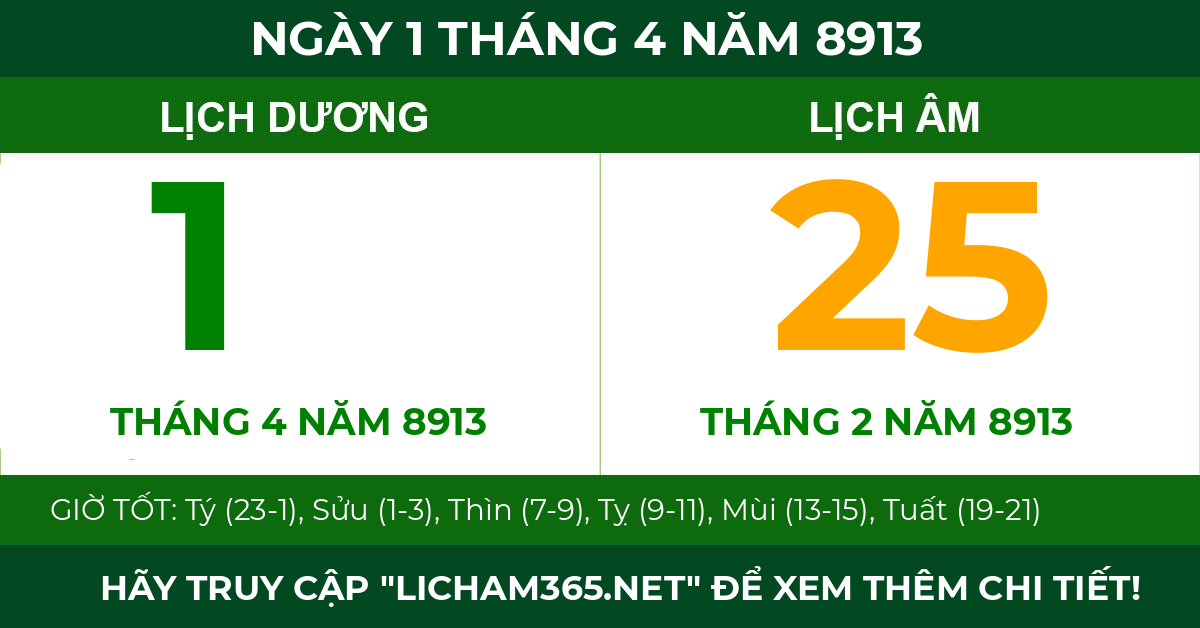 lịch âm ngày 1 tháng 4 năm 8913