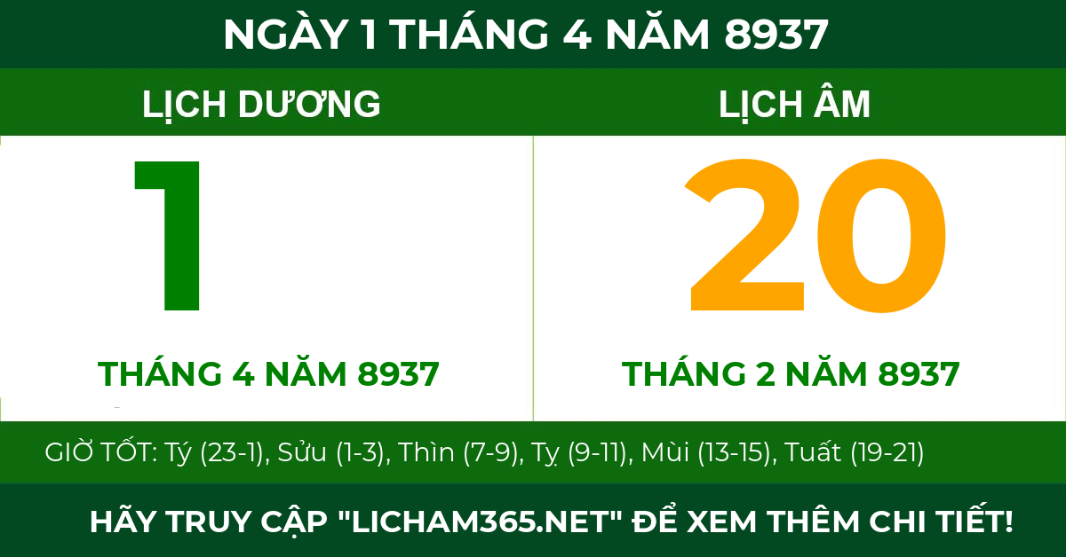 lịch âm ngày 1 tháng 4 năm 8937