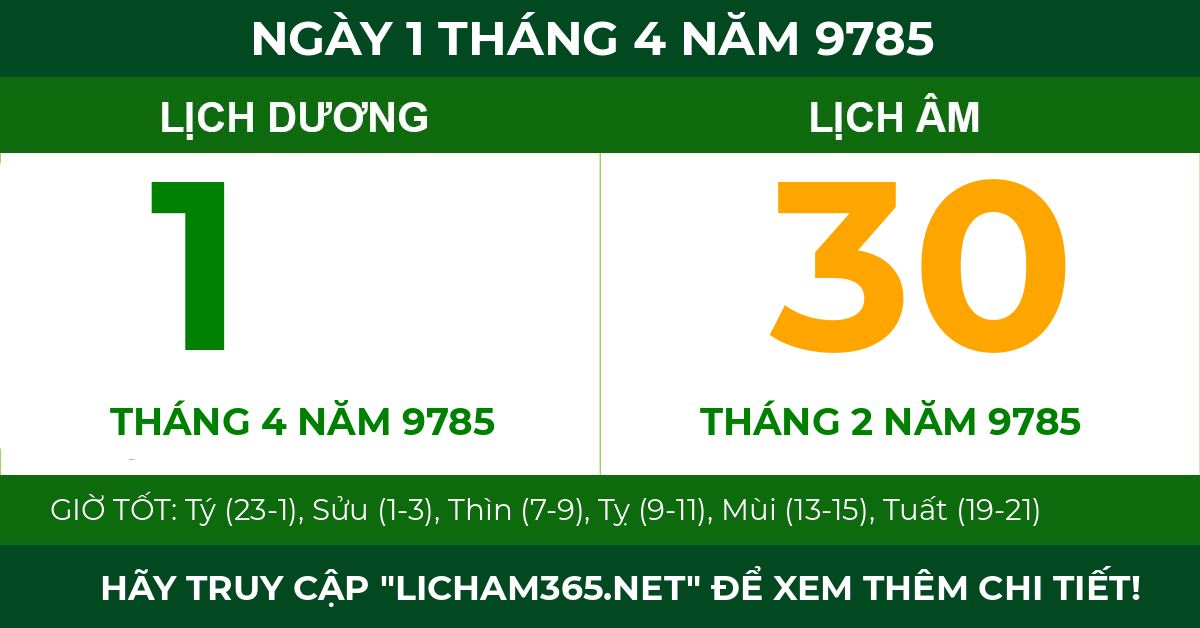 lịch âm ngày 1 tháng 4 năm 9785