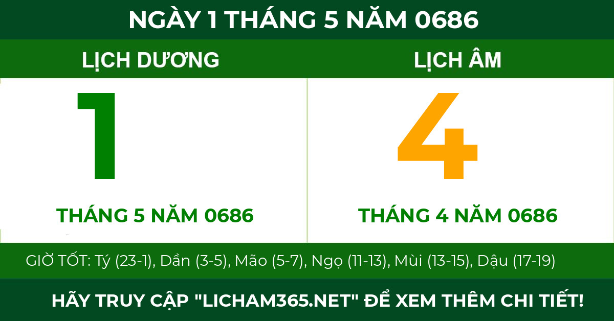 lịch âm ngày 1 tháng 5 năm 0686