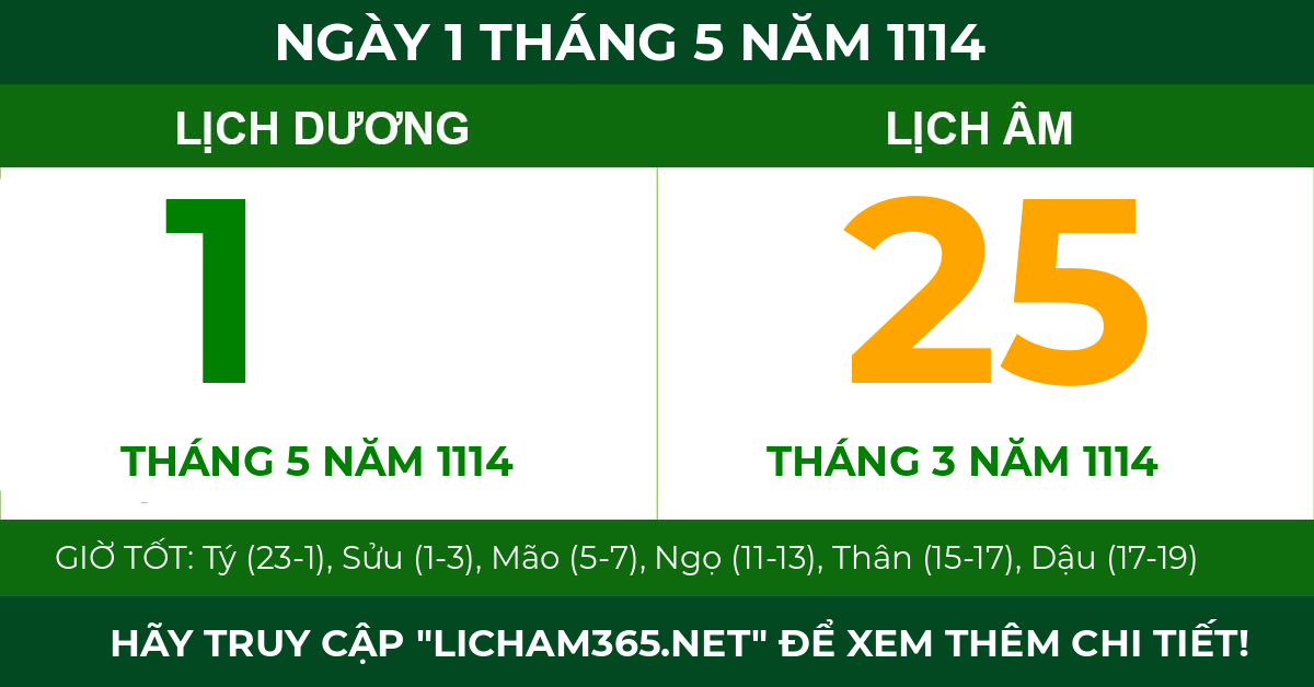 lịch âm ngày 1 tháng 5 năm 1114
