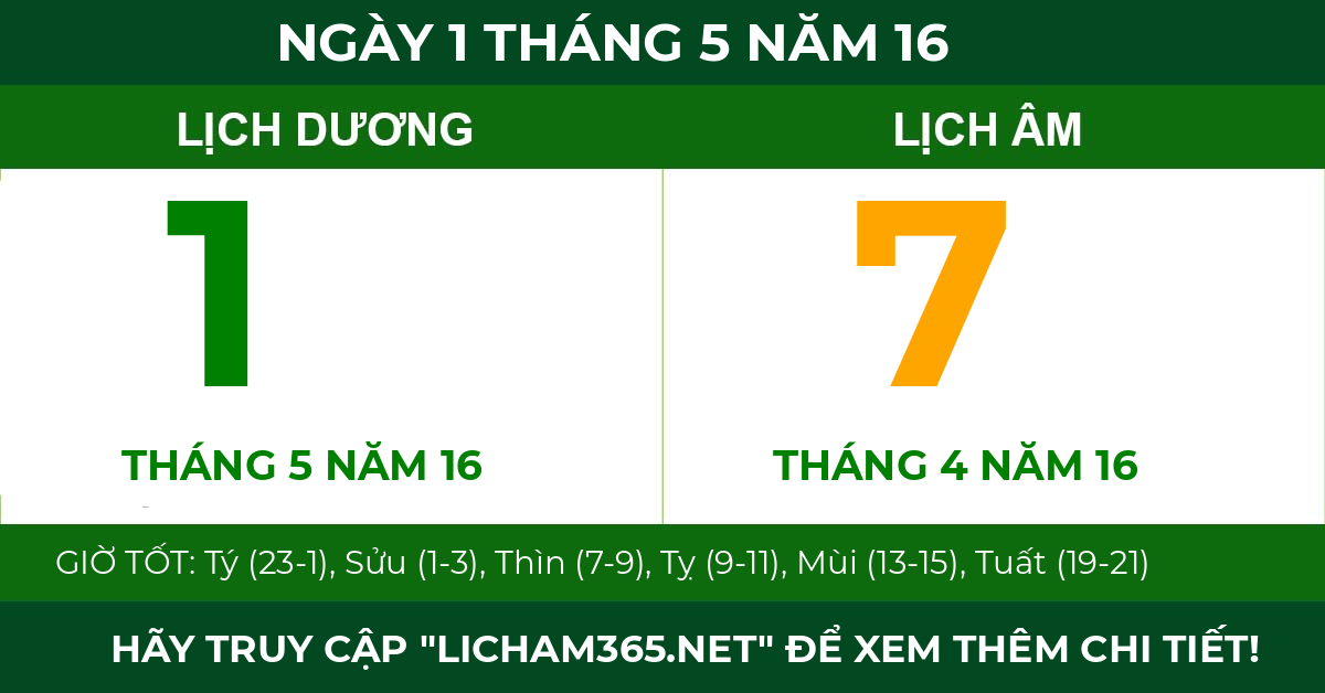 lịch âm ngày 1 tháng 5 năm 16