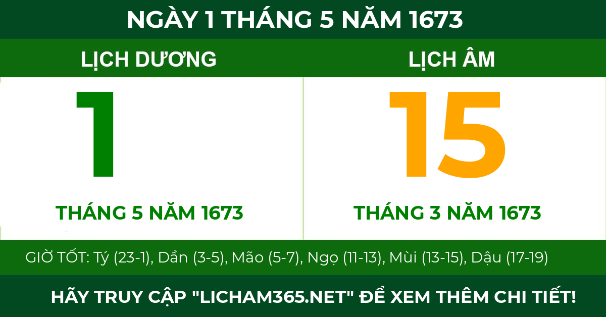 lịch âm ngày 1 tháng 5 năm 1673