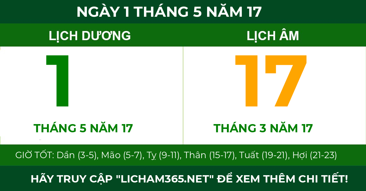 lịch âm ngày 1 tháng 5 năm 17