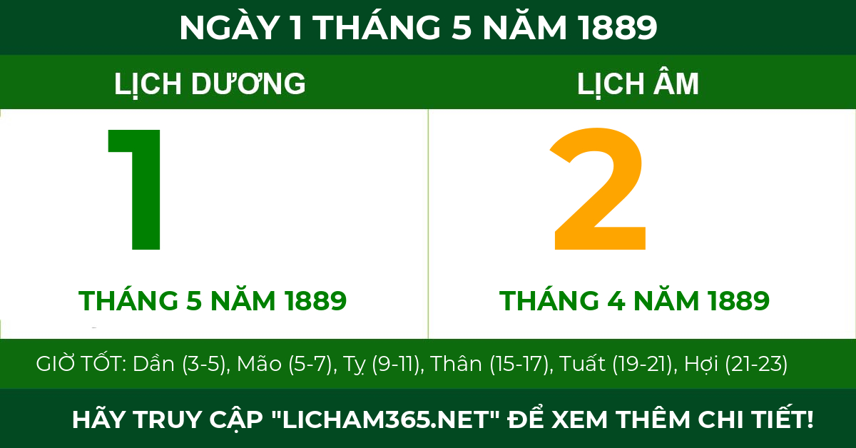 lịch âm ngày 1 tháng 5 năm 1889