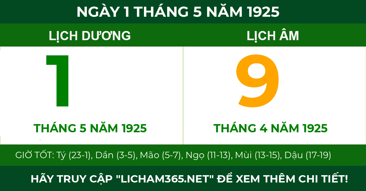 lịch âm ngày 1 tháng 5 năm 1925