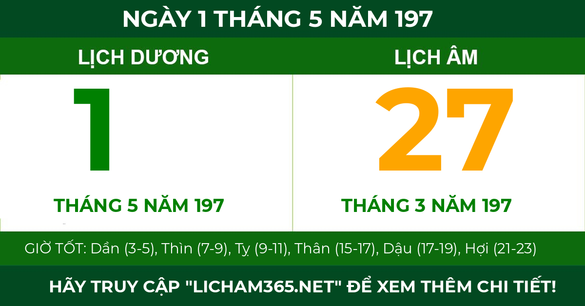 lịch âm ngày 1 tháng 5 năm 197