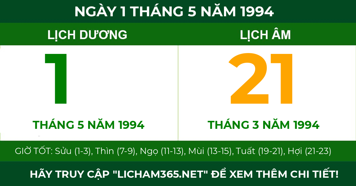 lịch âm ngày 1 tháng 5 năm 1994