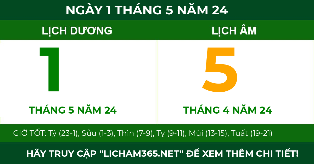 lịch âm ngày 1 tháng 5 năm 24