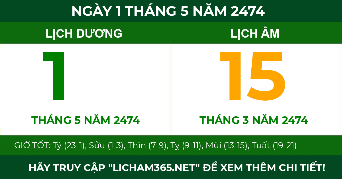 lịch âm ngày 1 tháng 5 năm 2474