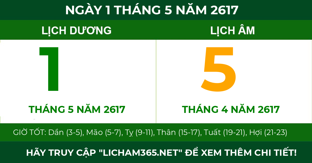 lịch âm ngày 1 tháng 5 năm 2617